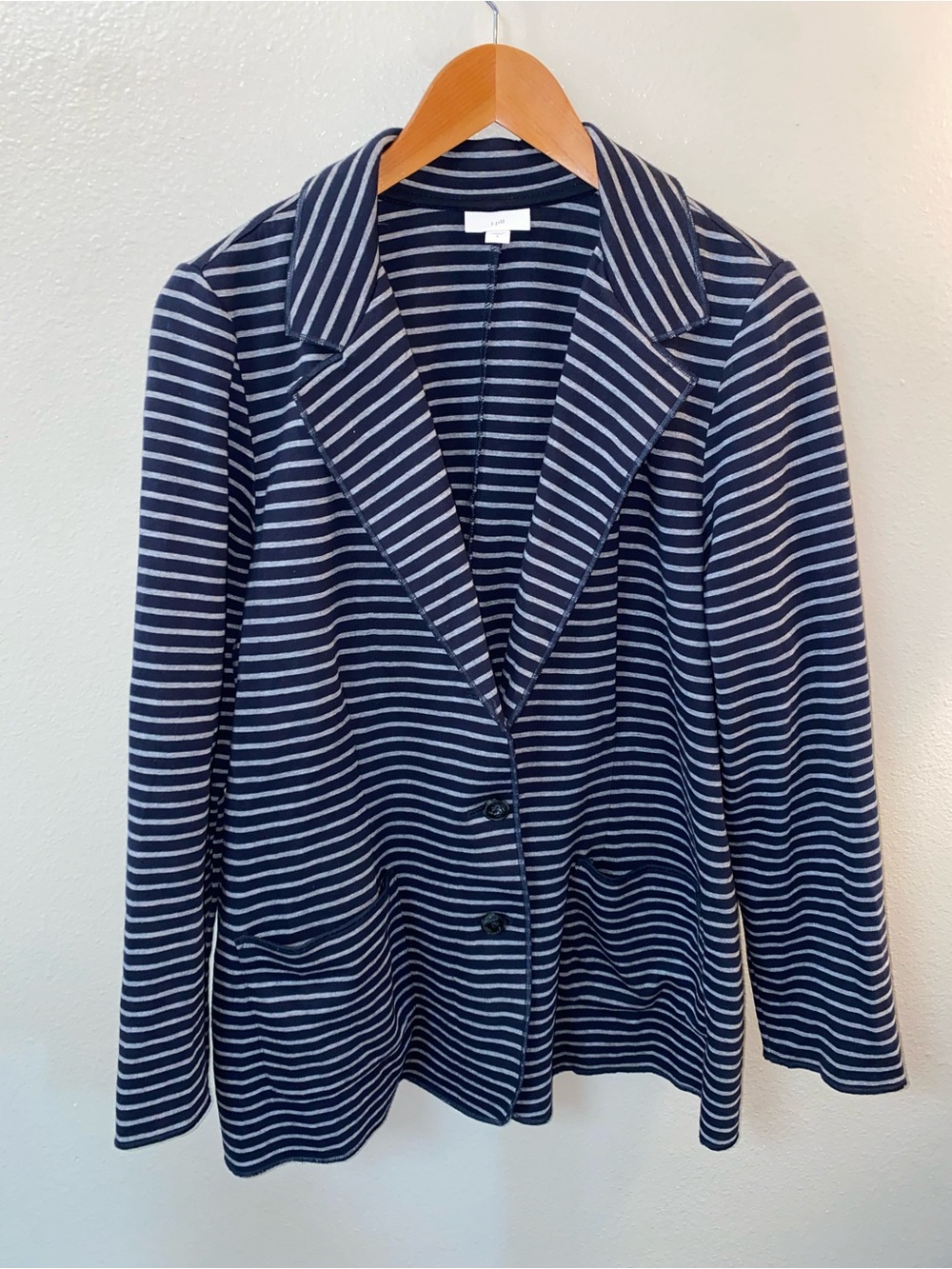 J. Jill Striped Knit Blazer Jacket Shacket Navy Grey Size Large